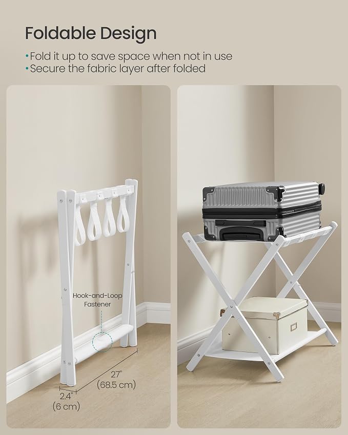 SONGMICS Luggage Racks, Set of 2 Foldable Suitcase Stands, Steel | Storage Shelf, Cloud White, Hotel, Bedroom, URLR003W02 - Image 6