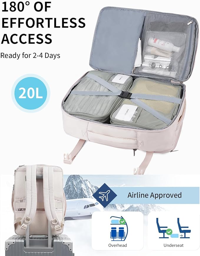 ECOHUB 17" Small Unisex Travel Backpack United Airlines Approved 17x10x9 Friendly Suitcase Anti-Theft Lockable Zippers Style Personal Item Bag Travel Essentials with 12 Pockets Water Resistant, White - Image 3