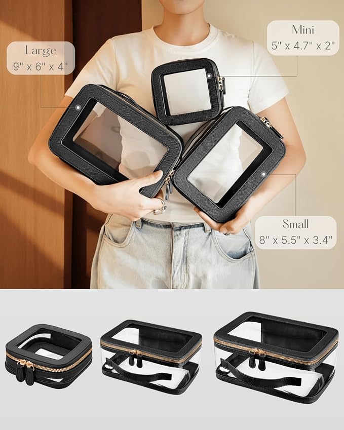 Clear Cosmetic Bag Set for Women Makeup Bag with Handle, 3 Pcs Travel Toiletry Bag Transparent Cosmetic Case Portable Make Up Organizer Bag for Essentials - Image 3