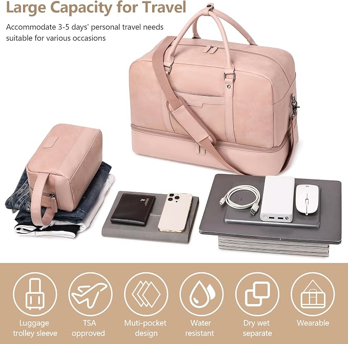 Wogarl Weekender Bag for Women Men Large Overnight Bag Travel Duffel Bag with Shoe Compartment Toiletry Satchel Bag Carry On Bag Fit 21" Laptop - Image 3