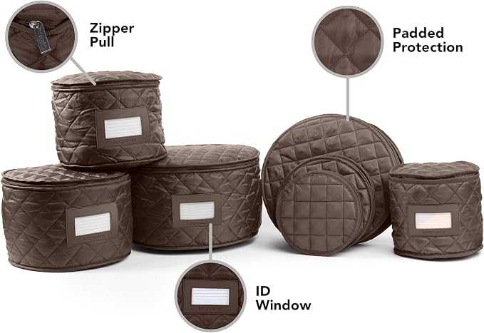 Covermates Keepsakes Dish Storage Set – Padded China & Dinnerware Storage Cases with Dividers, Cup & Stemware Storage, Quilted Polyester Protection, ID Window, Bronze - Image 5