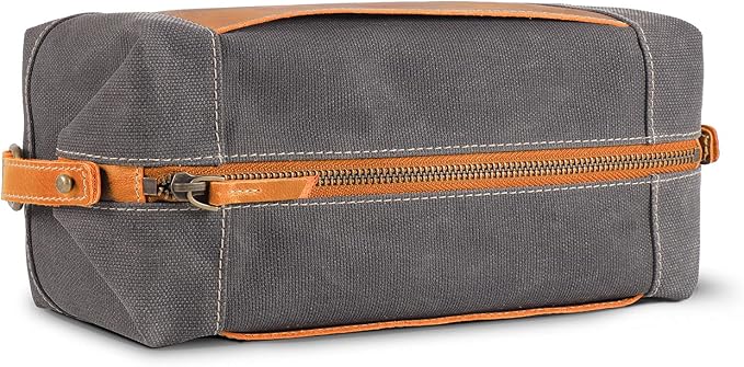Londo Travel Toiletry Bag, Top-Grain Leather & Canvas Hanging Dopp Kit, Bathroom Case, & Makeup Organizer, Unisex - Image 4