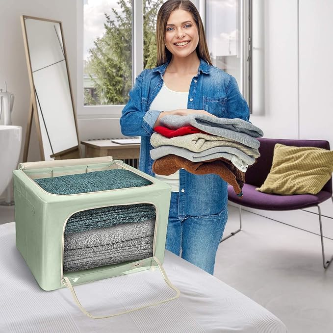 Sorbus Jumbo Storage Bins with Metal Frame - Oxford Fabric Storage Containers with Large Clear Window & Carry Handles - Stackable & Foldable Clothes Organizer Bags for Bedding Linen, Clothing & More - Image 5