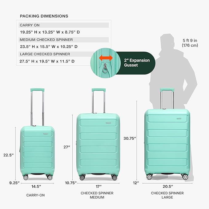 Traveler's Choice Pagosa Hardshell Expandable Luggage with Spinner Wheels, Mint, 2-Piece Set (22/27) - Image 4