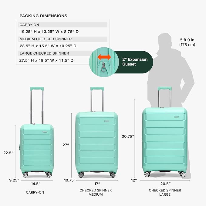 Traveler's Choice Pagosa Hardshell Expandable Luggage with Spinner Wheels, Mint, 3-Piece Set (22/27/30) - Image 5