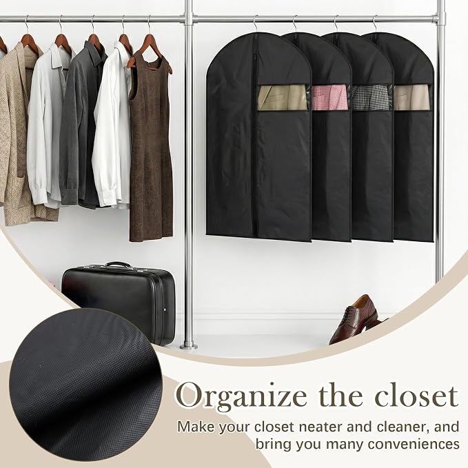Amylove 20 Pcs 43“ Suit Garment Bags for Closet Storage and Travel, Hanging Clothes Covers with Zipper and Clear Window, Dust Resistant Suit Bags for Suits Jackets Coats Dresses - Image 5