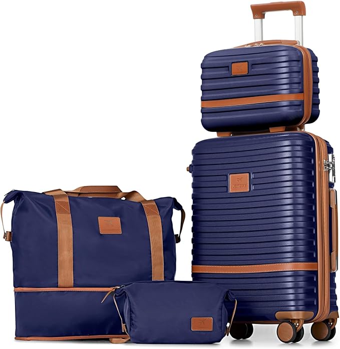 Joyway Carry On Luggage 20 Inch Expandable Suitcase with Spinner Wheel, 4 Piece Hard Shell Luggage Set with TSA Lock(Navy brown) by Joyway