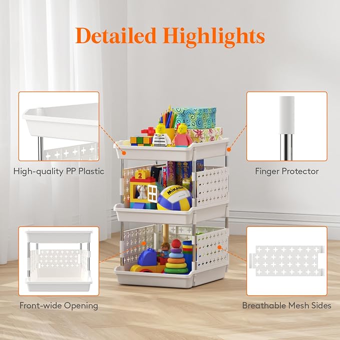 Lifewit Plastic Stackable Storage Baskets, 3 Tier Stacking Bins for Food and Clothes, Multifunctional Organizer for RV, Kitchen, Playroom, Pantry, White, 35 x 30 x 50 cm/14 x 12 x 20 inch, 1 Pack - Image 7