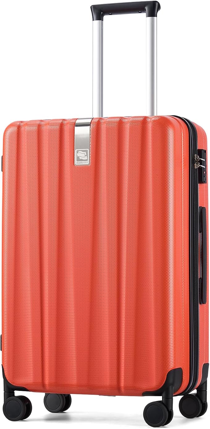 Hanke 24 Inch Luggage Suitcases With Spinner Wheels Lightweight PC Hard Shell Rolling Suitcase With Travel Lock,Checked-Medium 24-Inch （Orange） by Hanke