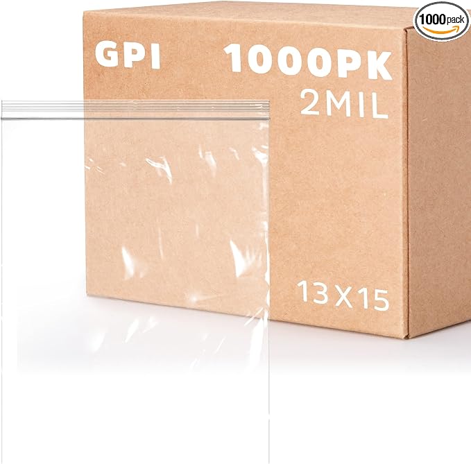 GPI Case of 1000, 2 Gallon, 13" x 15", Clear Plastic Reclosable Zip Bag - Bulk 2 Mil, Large, Strong & Durable Poly Baggies with Resealable Zip Top Lock for Travel, Storage, Packaging & Shipping. by GPI