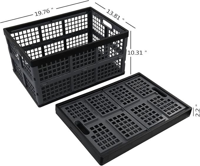 4-Pack 42 Liters Collapsible Storage Crate, Plastic Folding Crates | Durable Stackable Organizer Basket for Pantry, Garage, Car, Office, Home - Image 2