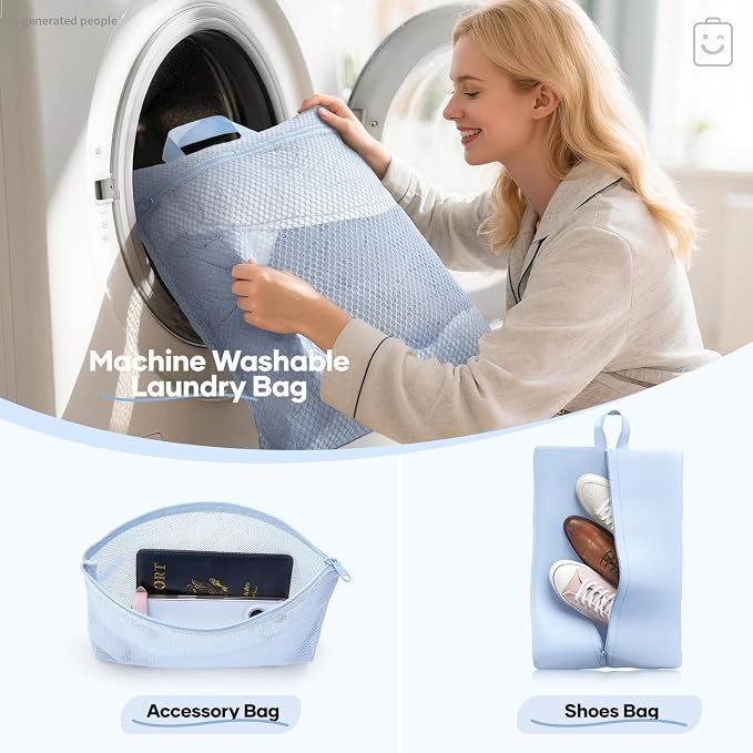 Veken 9/11 Set Compression Packing Cubes Garment Bags for Travel Essentials,Compressible Expandable Luggage Organizer Bags for Clothing,Space Saver Bags with Over 1000 pcs of Mesh Holes(Light Blue) - Image 7