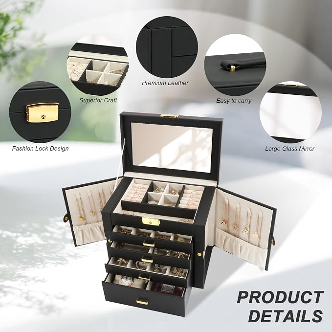 Large Jewelry Organizers and Storage, Jewelry Box for Women 5 Layers Jewelry Organizer, Large Jewelry Boxes & Organizers for Women, Black - Image 5