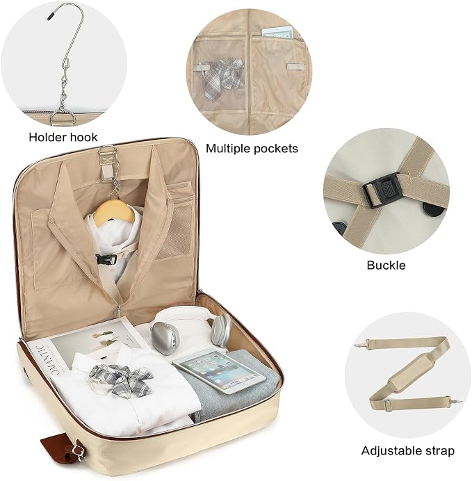 Travel Garment Bag Carry on Suit Bag for Women 51'' Waterproof Garment Bags Dress Bag for Travel Business Hanging Suitcase Luggage with Shoulder Strap Free shoes bag Fit 15.6'' Laptop, Beige - Image 4