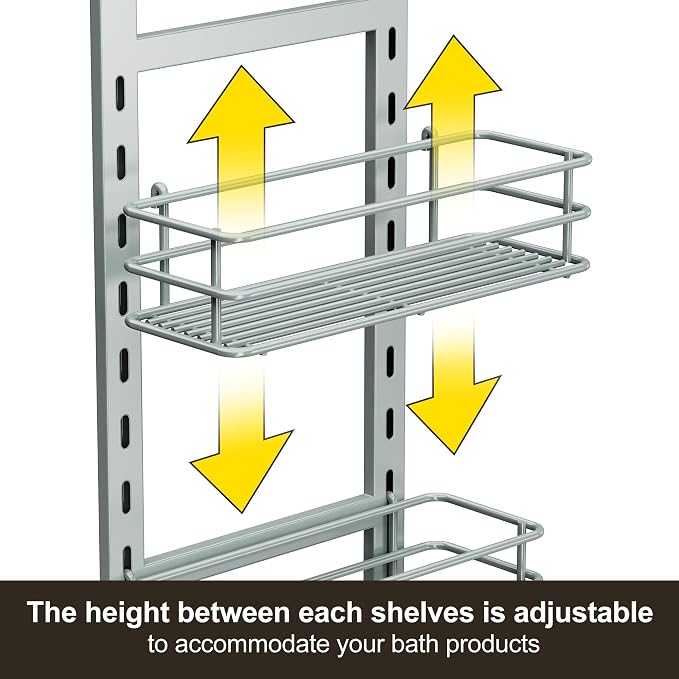 Orimade 4 Tier Adjustable Anti-slip Shower Caddy over Shower Head,Rustproof Bathroom Hanging shower Organizer with 4 Hooks for Razor,No Drilling Shower shelves Storage Rack, Light Grey - Image 4