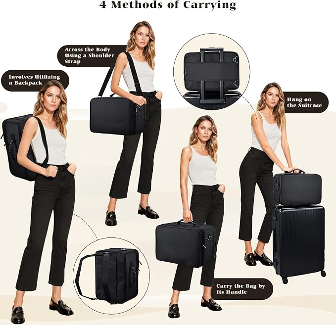 Costravio Makeup Bag Organizer Large Makeup Case Backpack Professional 2 Layers Cosmetic Storage Organizer Brush Slot with 3 Clear Set Bags for Makeup Artists with Shoulder Strap Adjustable Dividers - Image 4