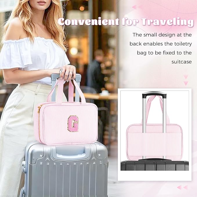 Gifts for Teen Girls Women - Travel Hanging Toiletry Bag & Makeup Bag - Personalized Initial Cosmetic Bag | Birthday Gift for Girl Trendy Stuff - Pink G - Image 2