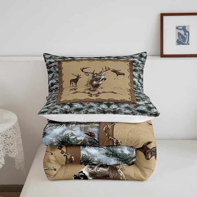Erosebridal Rustic Moose Comforter Sets Twin Cabin Hunting Animal Bedding Set for Youth Adult Woodland Trees Quilt Inner Fill Southwestern Down Comforter with 1 Pillow Sham Ultra Soft - Image 6