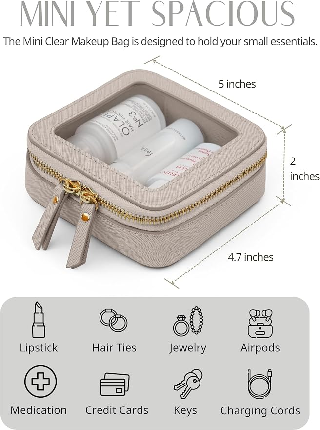 Popvibe Clear Makeup Bag Travel Cosmetic Case Transparent Toiletry Bag with Zipper, Portable Make Up Organizer Traveling Compact Car Bag for Essentials, Stone, Mini - Image 4