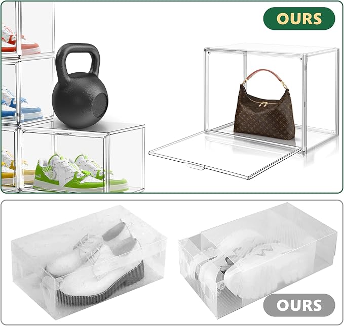 3 Pack X-Large Acrylic Shoe Display Case Size 14 Clear Stackable Handbag Organizer Sneaker Storage Box Shoe Contianers with Magnetic Door Purse Organizer for Closet - Image 5