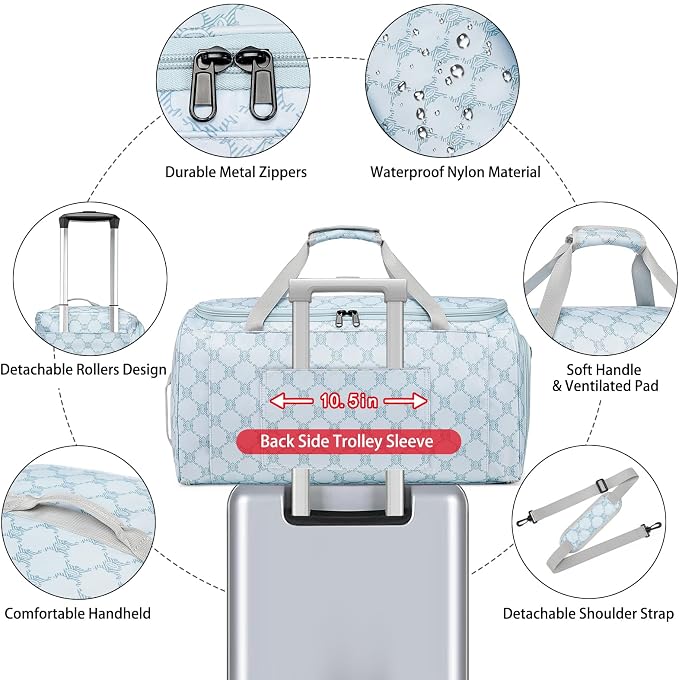 Rolling Garment Bags for Travel - Carry on Convertible Garment Duffle Bags with Wheels for Men Women, 4 in 1 Large Travel Duffel Bags with Shoes Compartment Hanging Suit Dress Weekender Bag 4pcs Set - Image 4