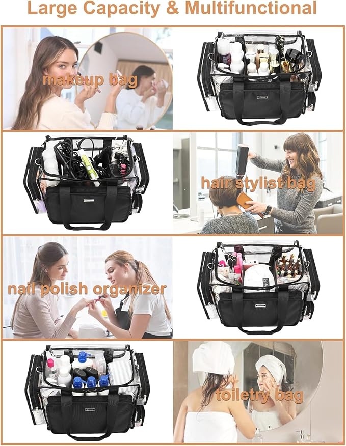 Relavel Clear Makeup Bag with 2 Small Pouches, Professional Makeup Artist Kit Set, Portable Cosmetic Storage Organizer Hair Stylist Travelling Bag with Adjustable Dividers & Shoulder Strap - Image 6