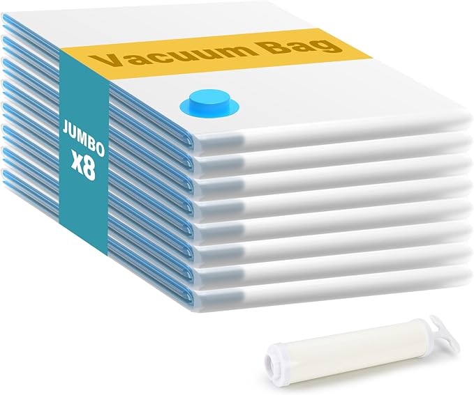 InfiniPower Vacuum Storage Bags (8-Jumbo) 80% Space Saver with Travelling Pump for Quilts and Blankets by InfiniPower