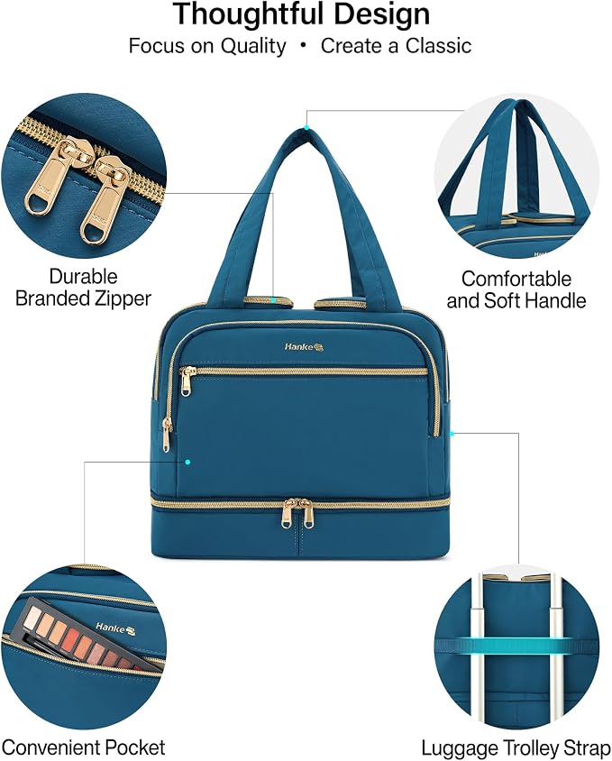 Hanke Travel Toiletry Bag, Lightweight Wide-open Large Toiletry Bags for Women, Dual-Layer Makeup Bag Water-Resistant Cosmetic Travel Bag with Handle for Accessories, Essentials, Navy Blue - Image 7