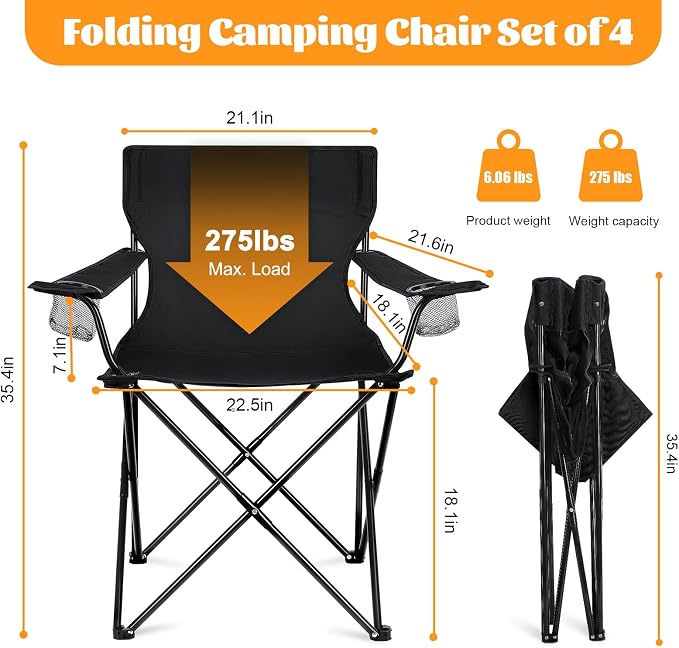 HaSteeL Camping Chairs 4 Pack, Oversized Folding Lawn Chairs for Adults | Solid Construction, Portable & Light Weight, No Assembly Required - Image 2