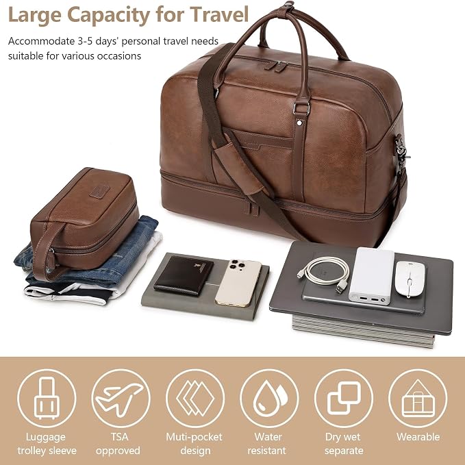 Wogarl Weekender Bag for Women Men Large Overnight Bag Travel Duffel Bag with Shoe Compartment Toiletry Satchel Bag Carry On Bag Fit 21" Laptop - Image 3