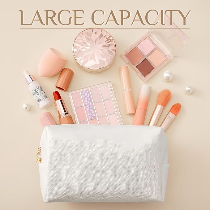 20 Pcs Preppy Makeup Bags PU Leather Cosmetic Pouch with Zipper Waterproof Make up Bags Toiletry Beauty Container for Women Bridal Shower Favors End of the Year Teacher Gifts(White) - Image 3