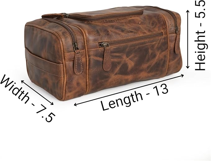 (13 inch Extra Large) Real Full Grain Leather Toiletry Bag for Men, Dopp kit with Waterproof Lining, Toiletries Organizer, Grooming Travel Bag Pouch, Bathroom Shaving Kit Zipper Bag - Image 3