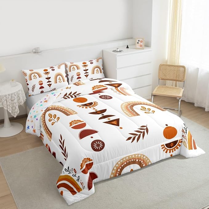 Erosebridal Rainbow Comforter Set, Flower Branches Quilt King Size for Kids Girls Child Teens Women, Cartoon Style Floral Duvet Insert Bohemian Iridescent Bedding Set 3 Pieces with 2 Pillow Cases - Image 4