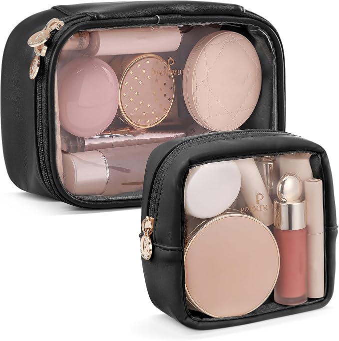 Pocmimut Mini Makeup Bag with Small Cosmetic Bag Travel Essentials Organizers,TSA Approved Toiletry Bag Makeup Pouch Clear Cosmetic Bags for Women Men,Black by Pocmimut