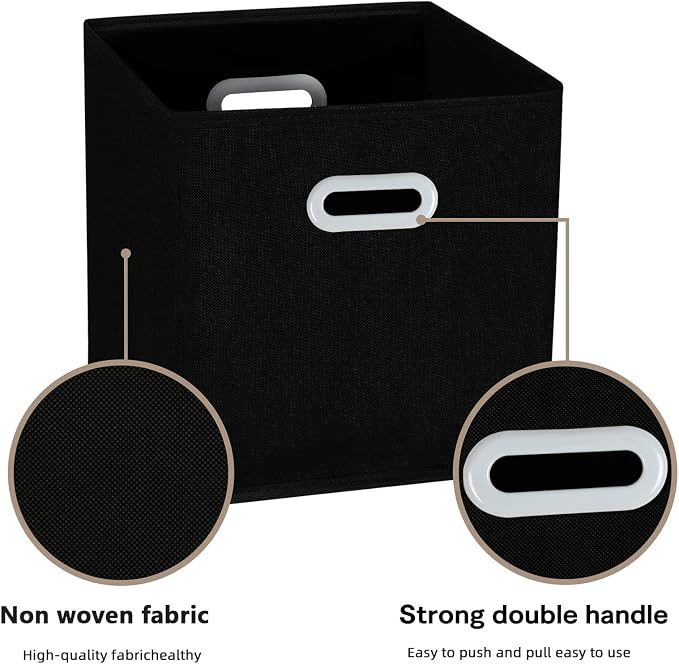 Fabric Cloth Storage Bins,Cube Organizer with Dual Handles Foldable Baskets for Home Bedroom,Set of 3, Black - Image 7