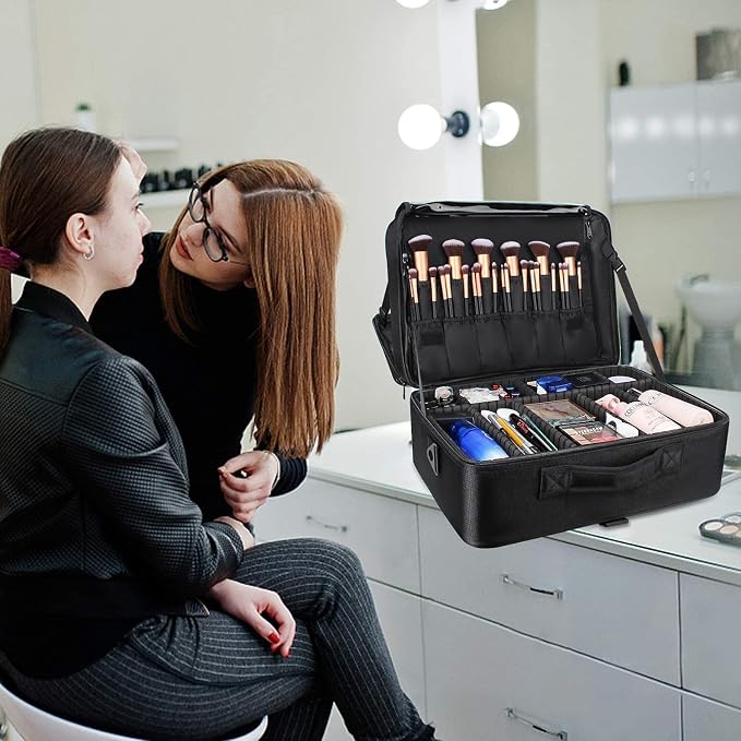 Relavel Extra Large Makeup Case Travel Makeup Train Case Professional Makeup Artist Bag Portable Nail Organizer Box Art Supply Case with Adjustable Dividers/Attach to Trolley/Shoulder Strap (Black) - Image 7