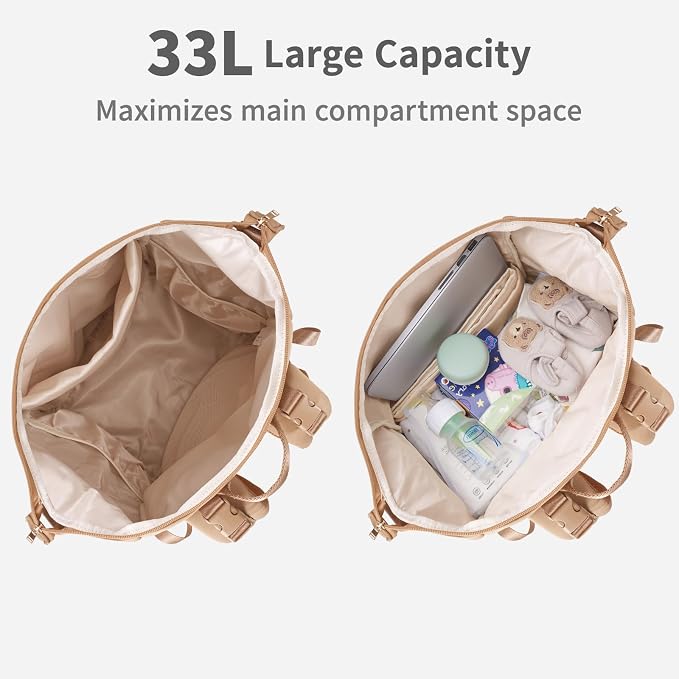 CEI-CEI Neoprene Diaper bag Backpack Waterproof Baby Changing Bags for Mom and Dad with Changing Pad Large Travel Maternity Tote with Insulated Pockets and Organised Compartments (Oat) - Image 4