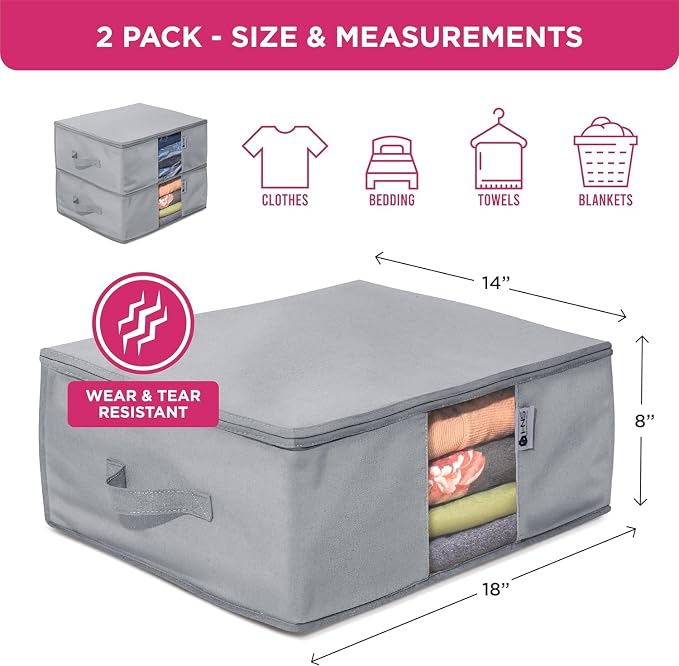 2-Tier Under-Sink Organizer With Full-Extension Slides, 2 Pack, Grey | Protects from Moths, Moisture, Dirt & Dust, Underbed Storage Bags for Clothes, Cashmere Sweaters, Bedding & More - Image 2