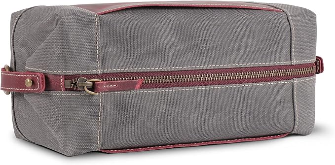 Londo Toiletry Bag Genuine Leather and Canvas Travel Toiletry Bag Dopp Kit - Unisex - Image 4