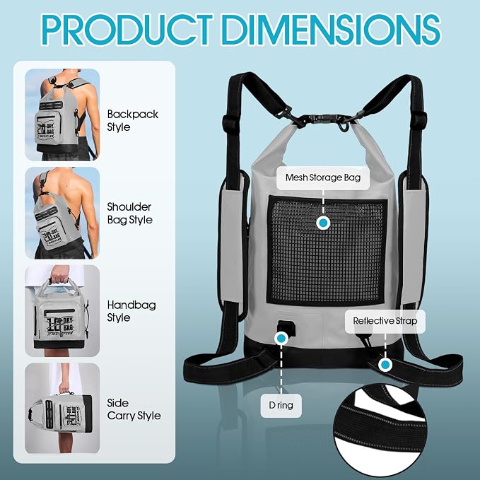 MORXPLOR Dry Bag Waterproof,5L/10L/20L/30L/40L/55L Roll Top Dry Bag Backpack with WaterProof Phone Case for Swim,Kayak - Image 4