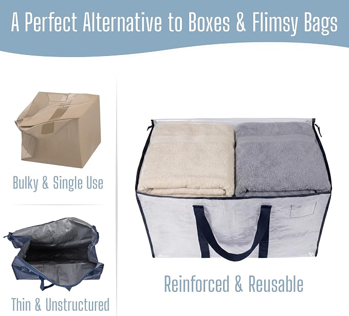 VENO 4 Pack Heavy Duty Moving Bags, Extra Large Storage Bags with Reinforced Handles & Strong Zippers, Foldable & Reusable Moving Box Alternative for Clothes & Dorm Storage - Image 5