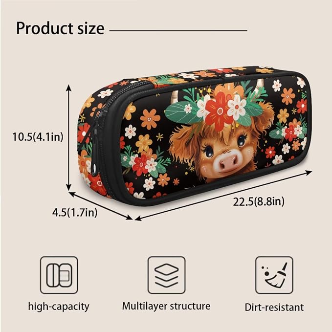 Cow Girls Backpacks for Elementary School Cute Floral Bookbag for Kids 3 Piece School Bag Set with Lunch Box and Pencil Bag Aesthetic for Boys - Image 7