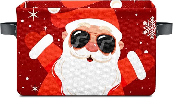 Christmas Baskets Storage Bins with Handles, Decorative Christmas Santa Claus Foldable Cloth Organizer Storage Boxes for Home Office 14 x 10 x 8 by Unknown