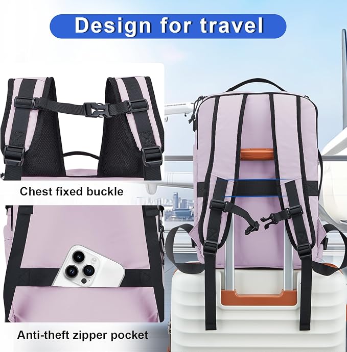 Carry On Travel Backpack Flight Approved Laptop Backpack for Women Men | Personal Item Travel Bag, Casual Weekender Daypack with Wet Pocket for Business, Hiking - Image 6