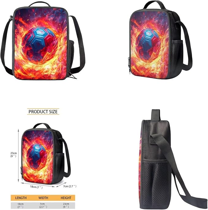 Fire Soccer Backpack for Boys Kids Backpack with Lunch Box Water Bottle Pouch and Big Pencil Case 4PCS Set Bookbag with Front Pocket 17" Sturdy Elementary School Bag Back to School Essentials - Image 4