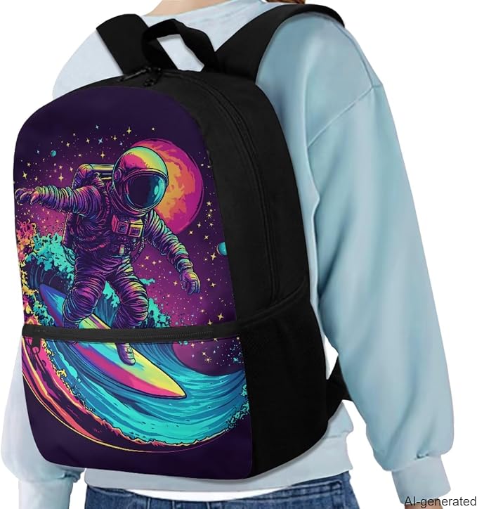 Purple Astronaut Middle School Backpack for Boys with Lunch Box Lightweight Fashion Daypack with Water Bottle Sleeve and Pencil Case Back to School Gifts for Students - Image 2