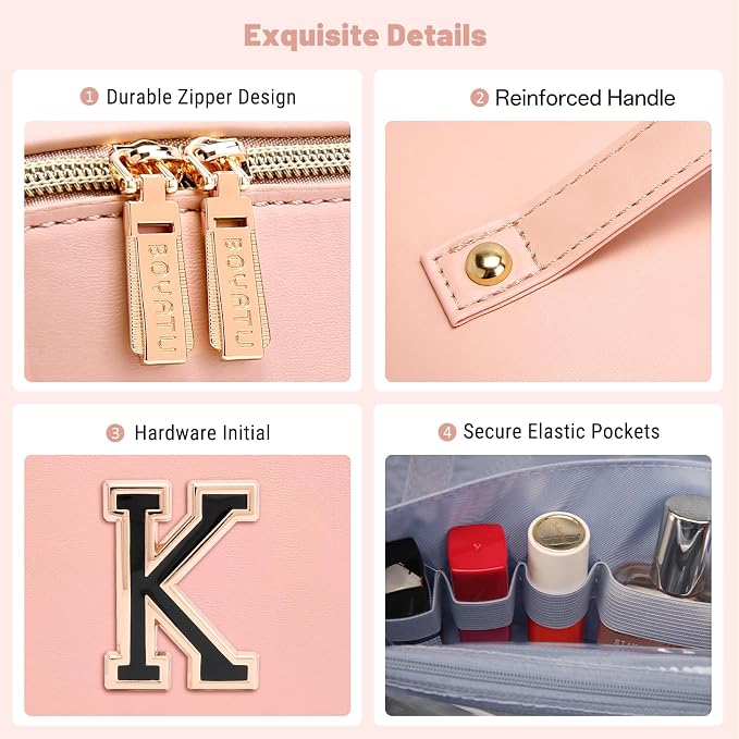 BOYATU Personalized Travel Makeup Bag: 3-in-1 Cosmetic Bag Gift for Women | Initial Make up Bag Organizer - Custom Letters A-Z - Flat Open Portable Toiletry Bag for Birthday Graduation Anniversary - Image 7