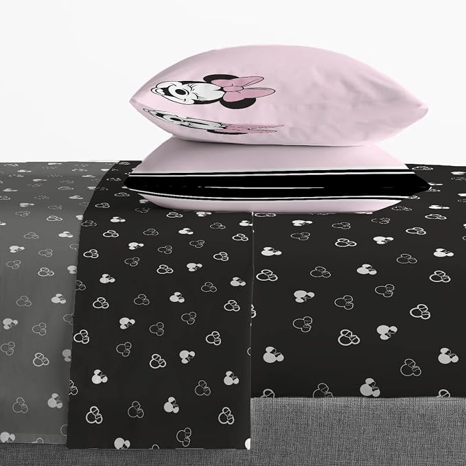 Jay Franco Kids Sheet Set with Fitted, Flat Sheets & Pillow Cover - Ultra-Soft Bedding with Pillowcase for Room Decor, Black - Minnie Mouse, 4 Piece Queen - Image 6