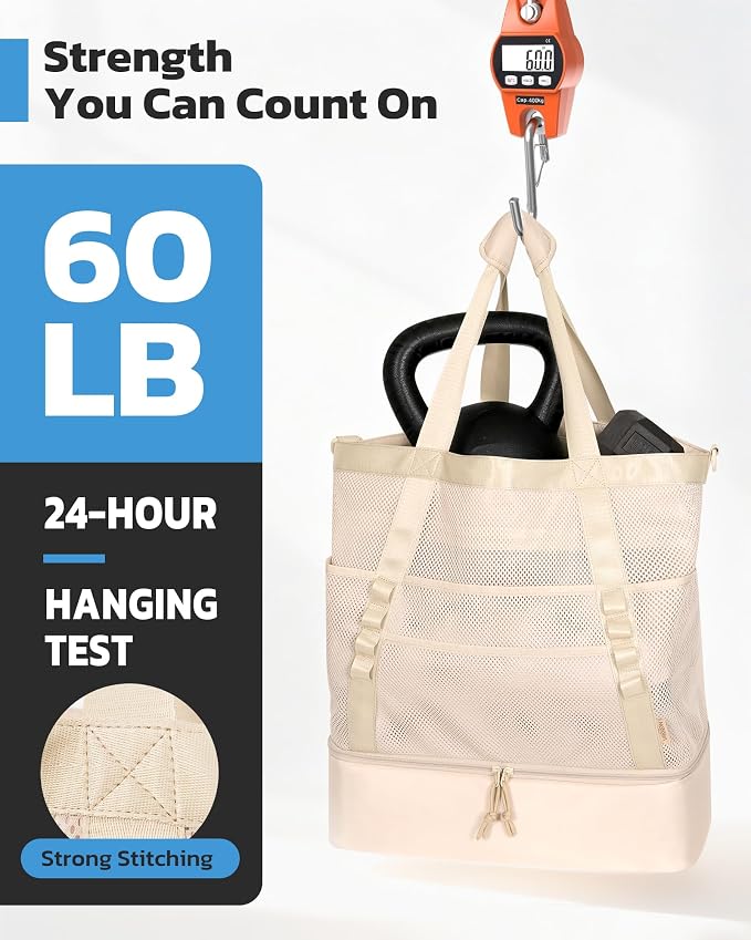 Large Beach Bag with Cooler Mesh Beach Tote for Women Insulated Pool Bag - Image 7