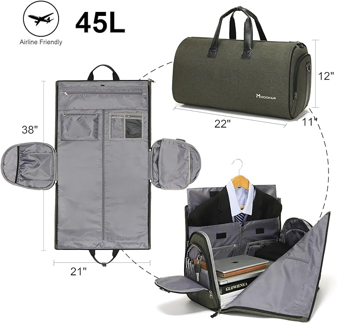 Modoker Convertible Garment Bag with Shoulder Strap, Carry on Garment Duffel Bag for Men Women - 2 in 1 Hanging Suitcase Suit Travel Bags,Forest Night - Image 2
